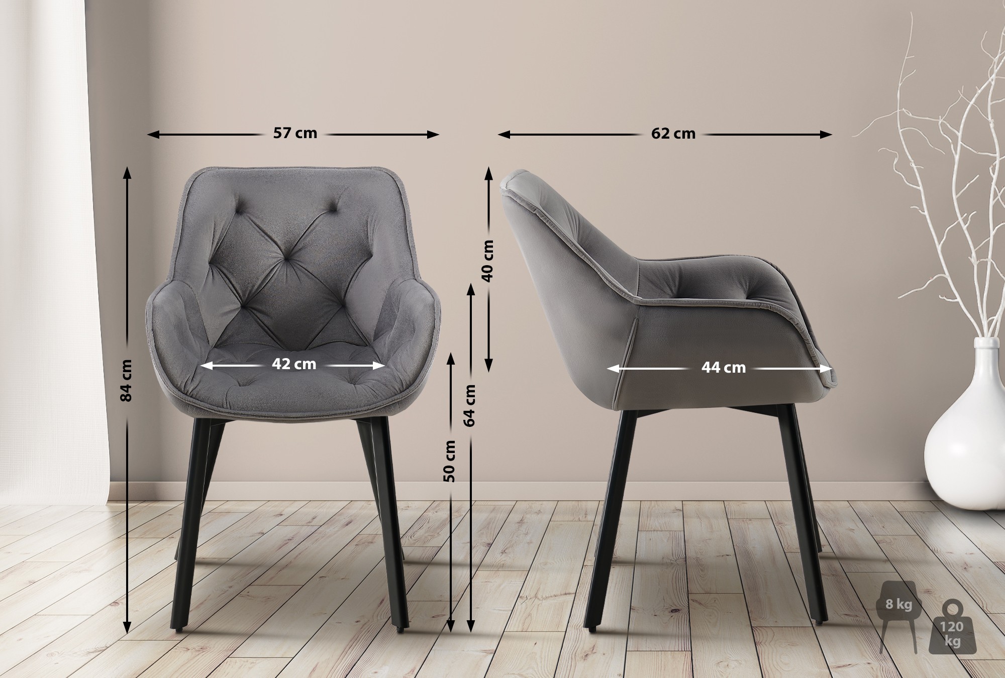 2er Set Drehbarer Esszimmerstuhl Antigo Samt