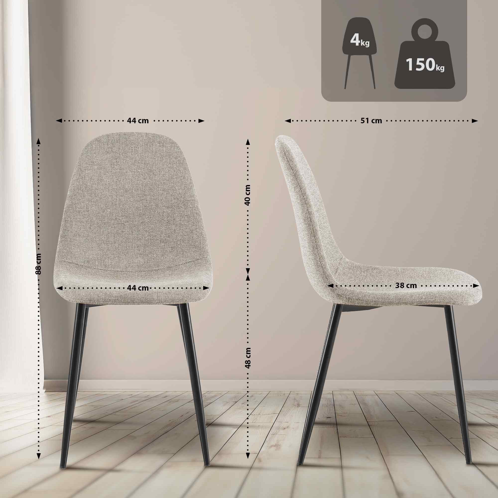 4er Set Esszimmerstühle Napier creme Stoff
