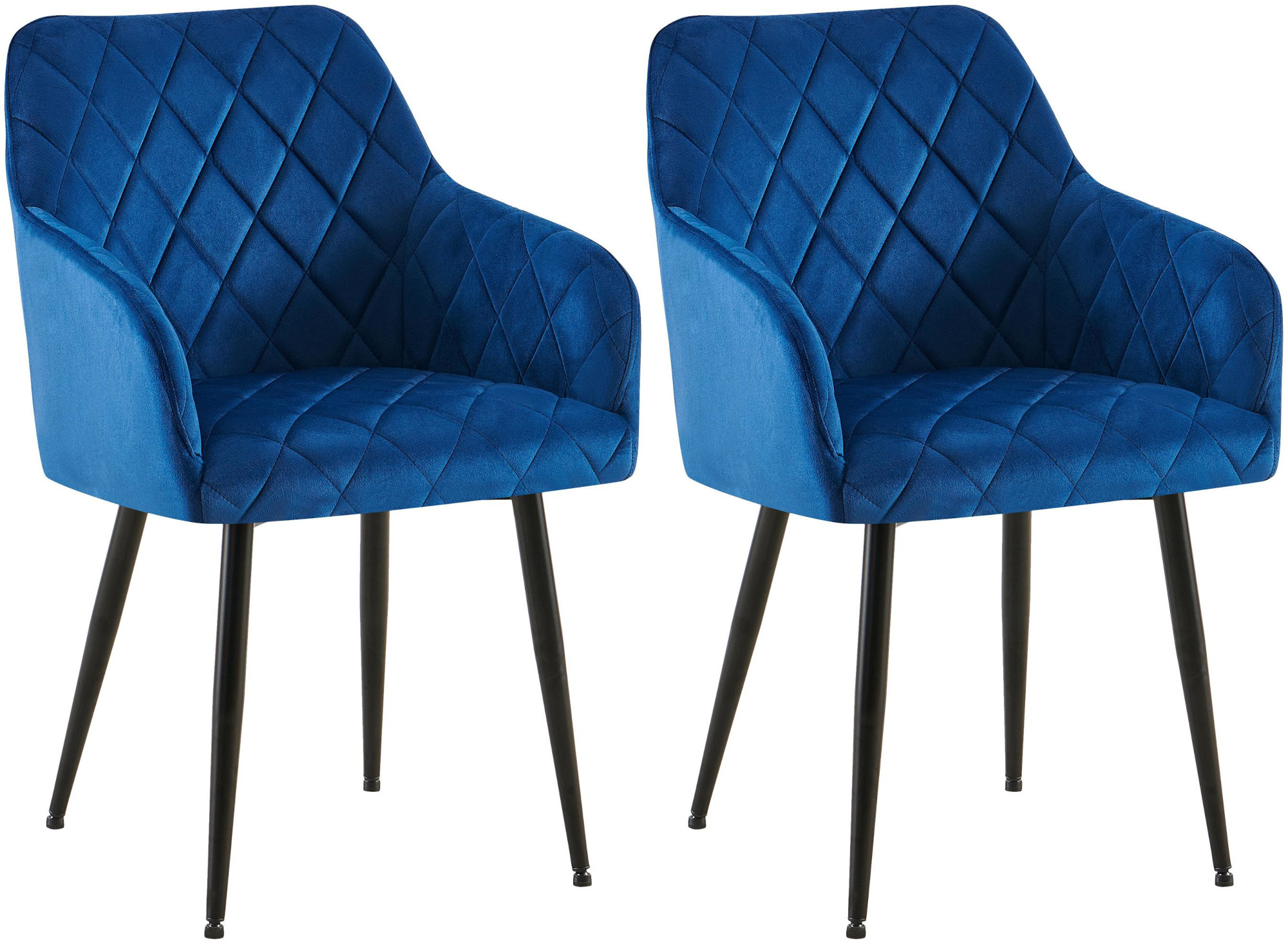 2er Set Esszimmerstühle Monett Samt Metall matt schwarz dunkelblau