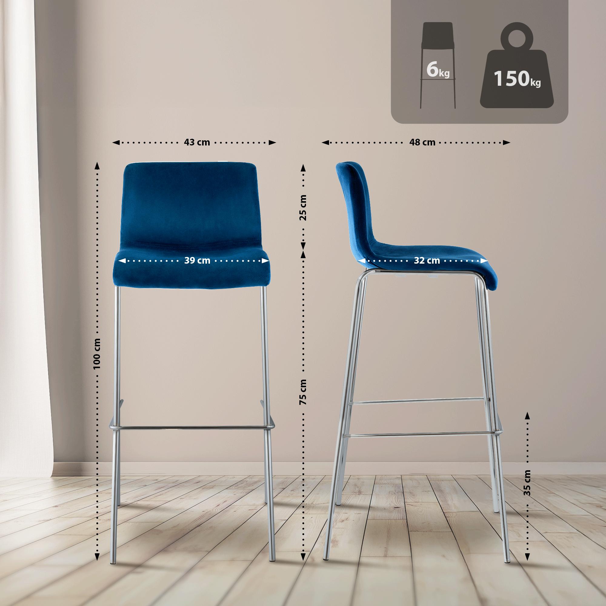 Barhocker Hover Samt Vierfußgestell Chrom
