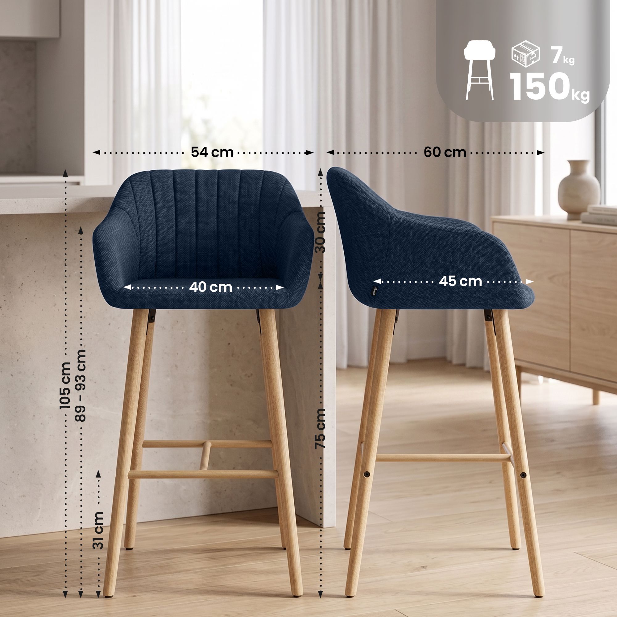 Barhocker Ando Stoff blau