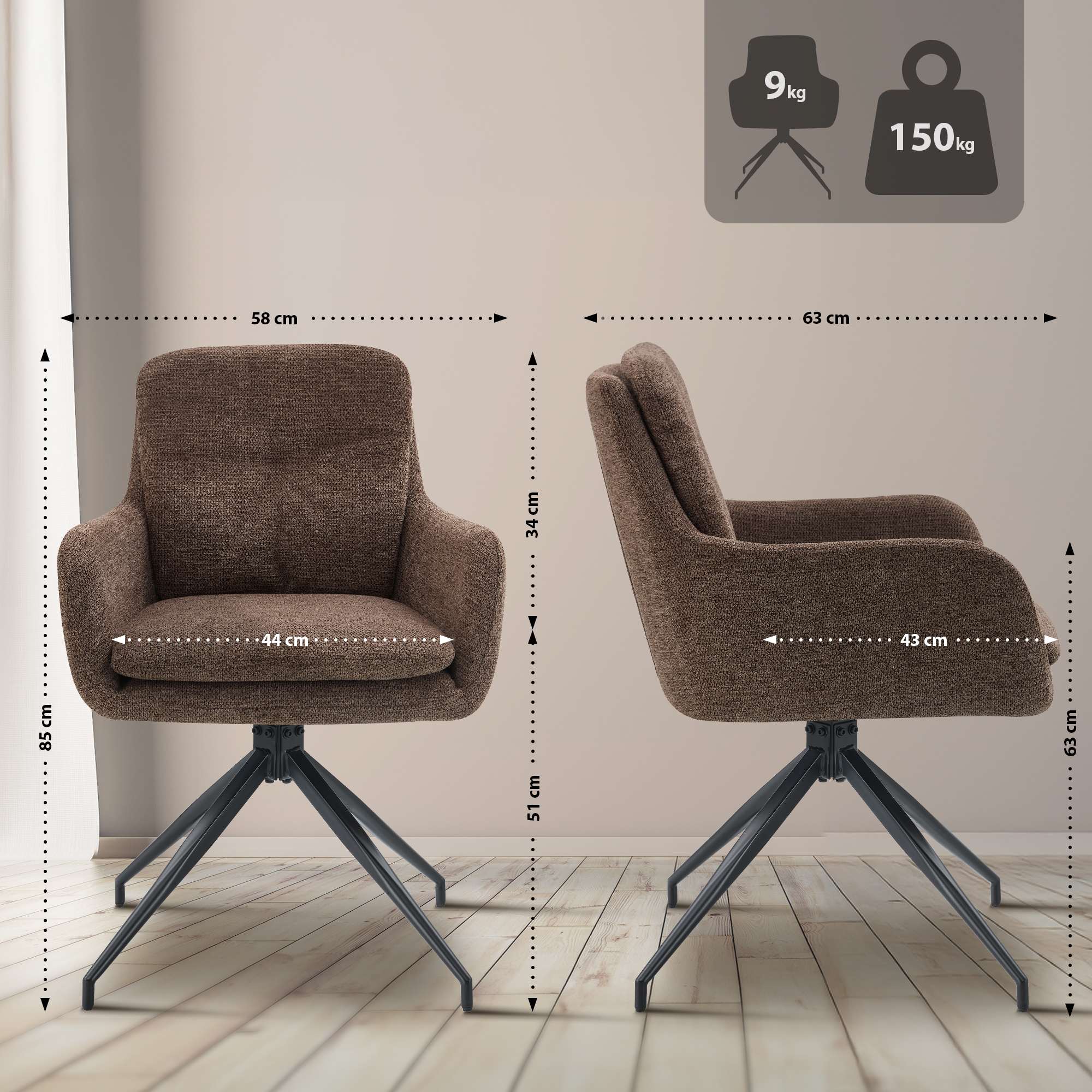 2er Set Esszimmerstühle Pickett Stoff