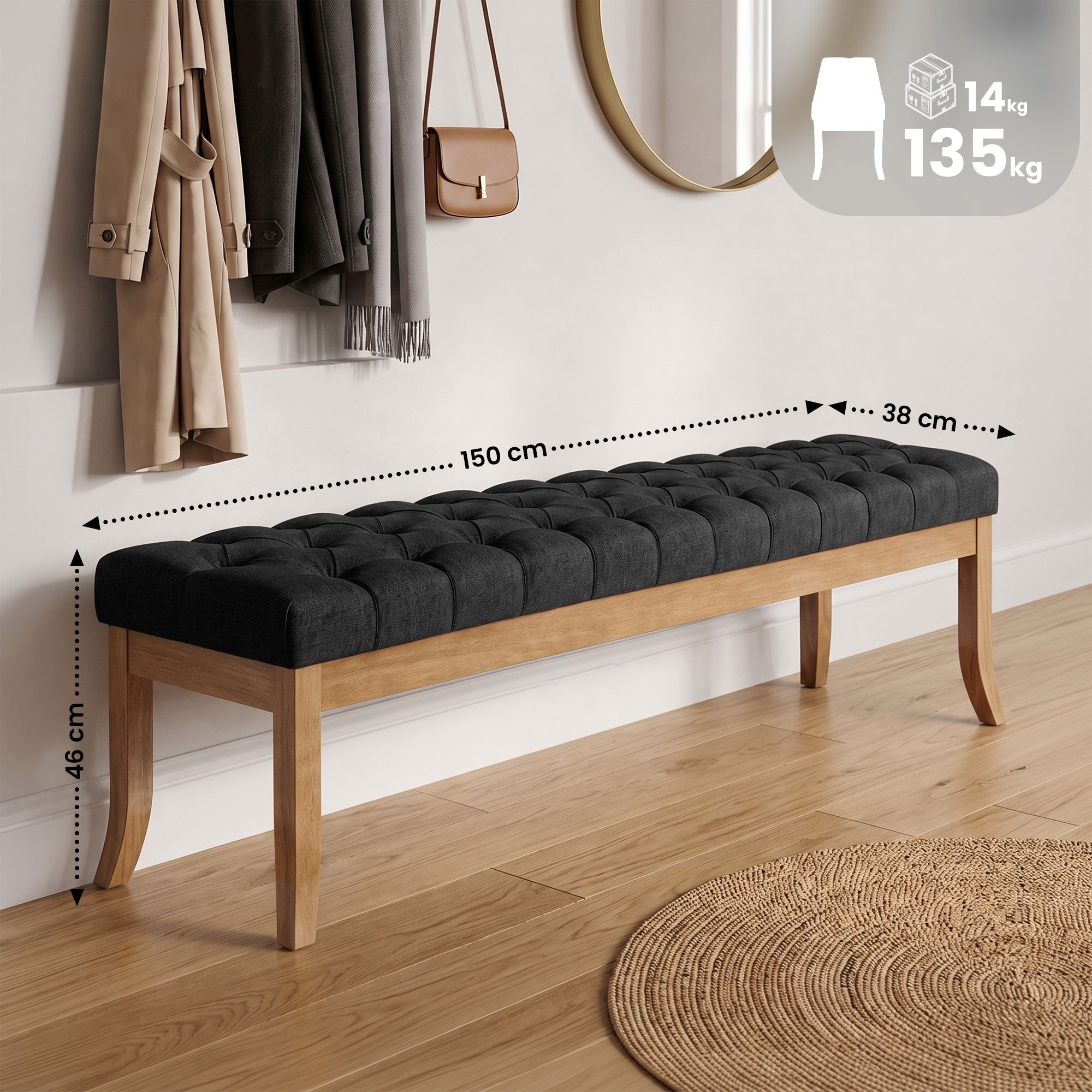 Sitzbank Ramses Stoff mit hellem Holzgestell