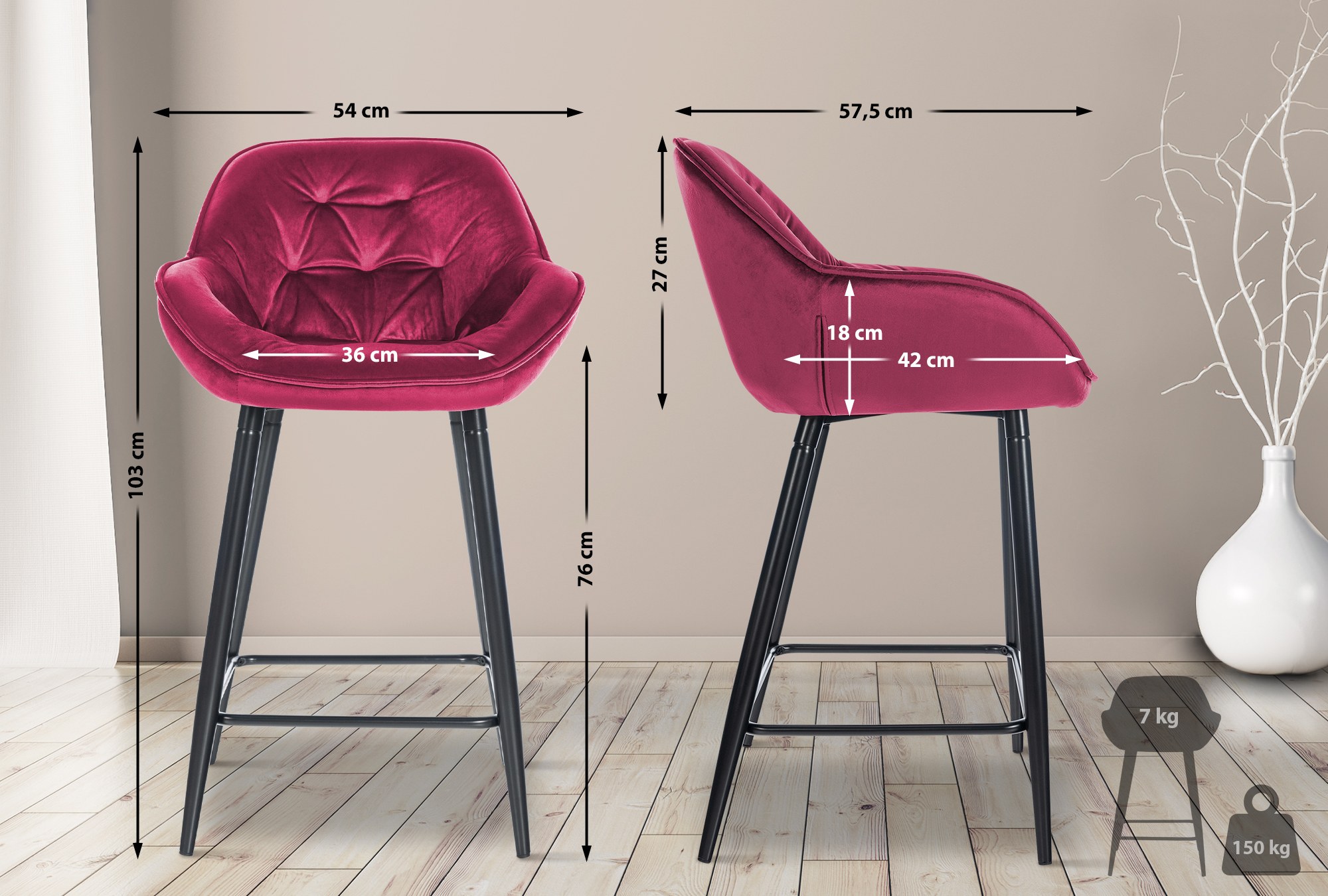 Barhocker Gibson Samt Sitzhöhe 76 cm