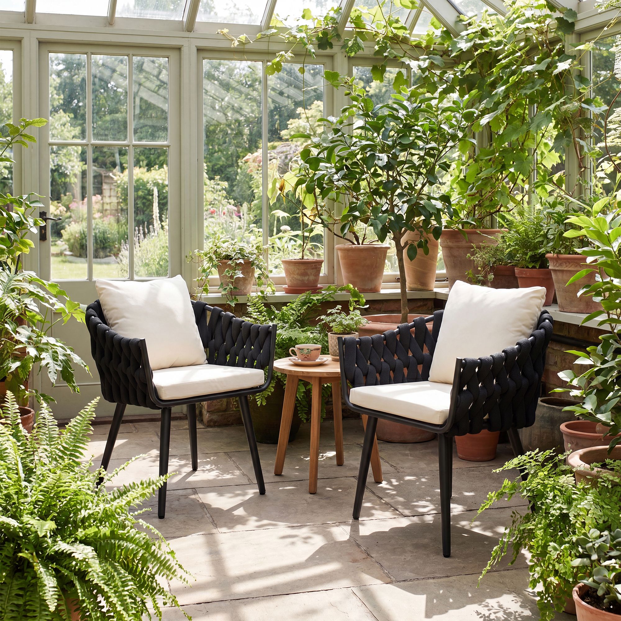 Gartensessel Naxos Anthrazit mit Sitzkissen creme