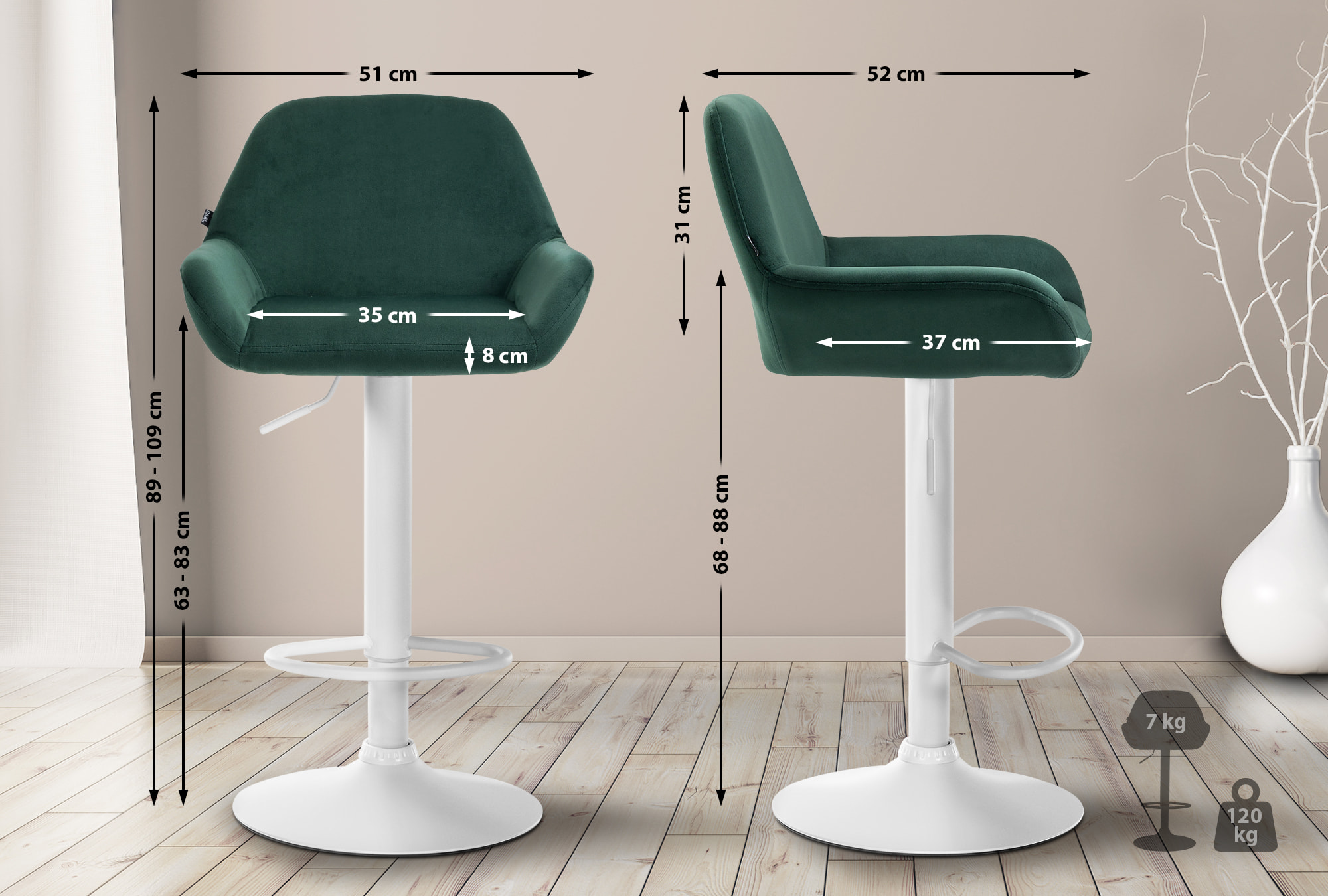 2er Set Barhocker Braga Samt