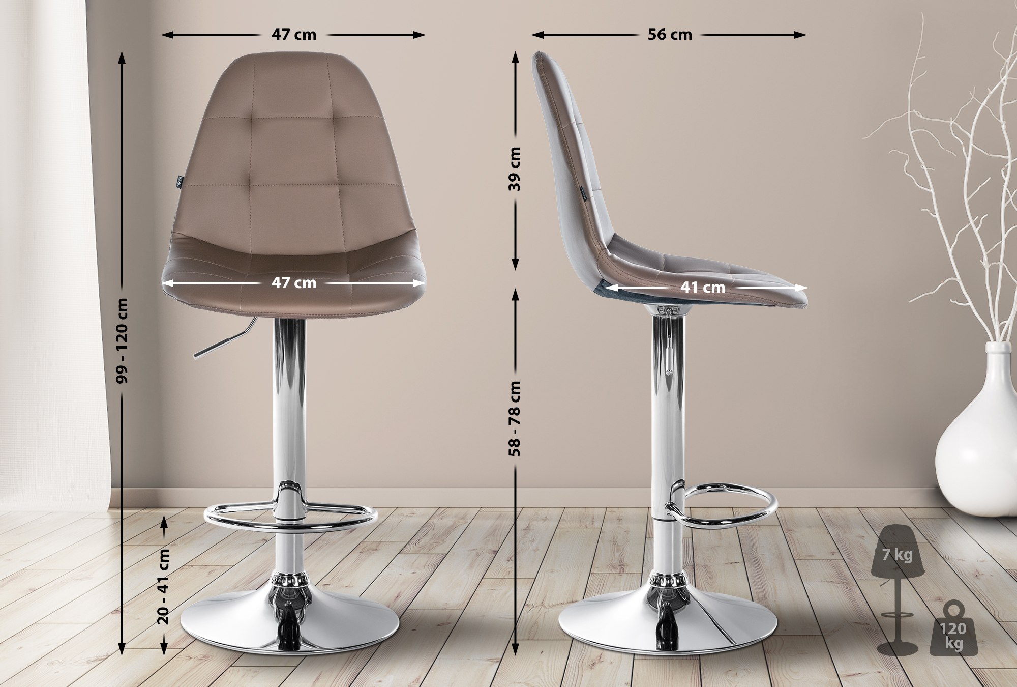Barhocker Elmore Kunstleder Metall in Chromoptik braun